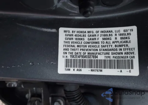 2019 Honda Insight Touring from USA, damaged, VIN 19XZE4F95KE027694